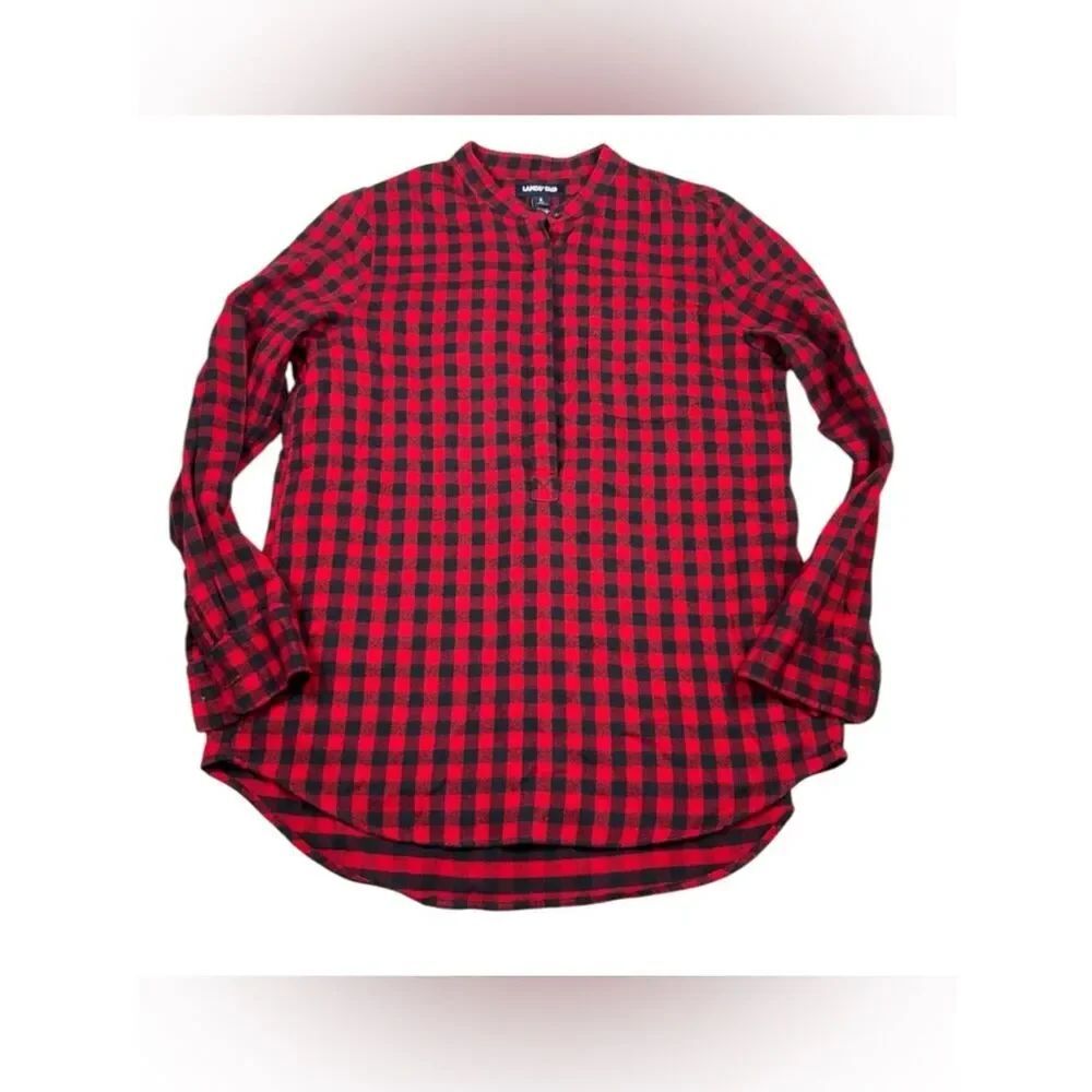 Lands End Womens Popover Shirt Rustic Plaid Long Sleeve Tunic Relaxed Fit Top S